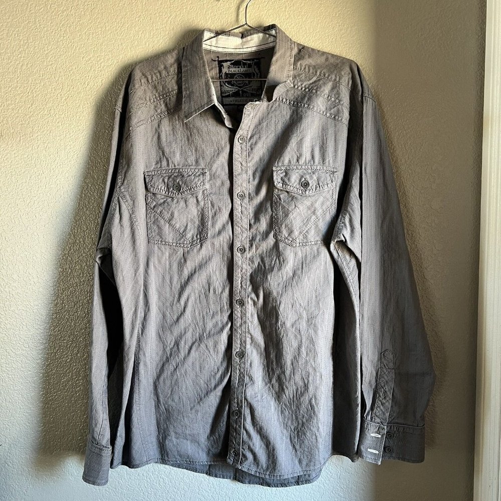 Men’s Buckle Black Label Athletic Fit Button Up Shirt Grey Size Large